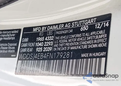 2015 Mercedes-Benz Cla 250 z USA, uszkodzony, nr VIN WDDSJ4EB4FN179281